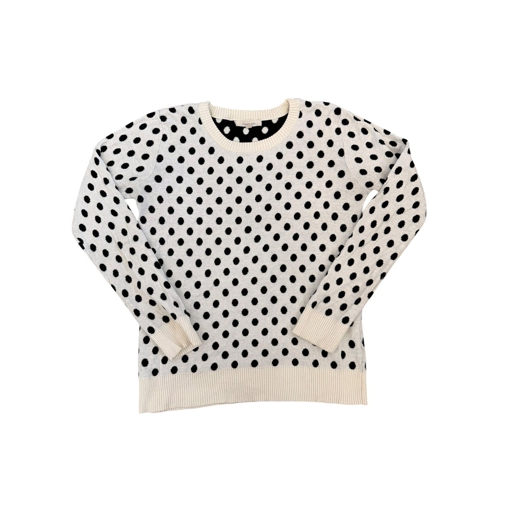 41 Hawthorn Womens Polka Dot Knit Sweater Cream Black Crewneck Size S